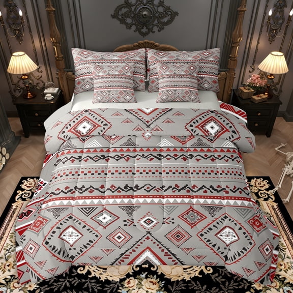 Castle Fairy Teens Tribal Aztec Bedding Comforter Set,Bohemian Geometric Full Bedding Set