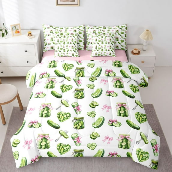 Castle Fairy Teens Vegetable Cucumber Twin Bedding Sets,Ribbon Bow Bedding Comforter Set