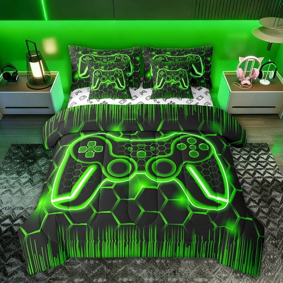 Castle Fairy Teens Video Game Twin Bedding Sets,Honeycomb Gamepads Bedding Comforter Set