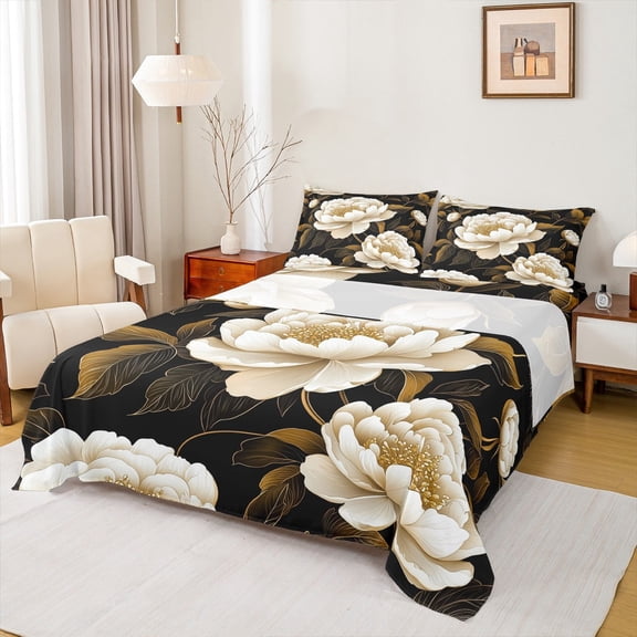 Castle Fairy Teens Vintage Flower 4-Piece Full Size Sheets,Floral Peony Bed Sheets,Spring Graden Lightweight Sheet Sets,Ultra Soft Home Decor