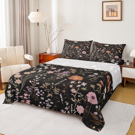 Castle Fairy 4-Piece King Sheet Set with Vintage Flower Botanical Plants Design