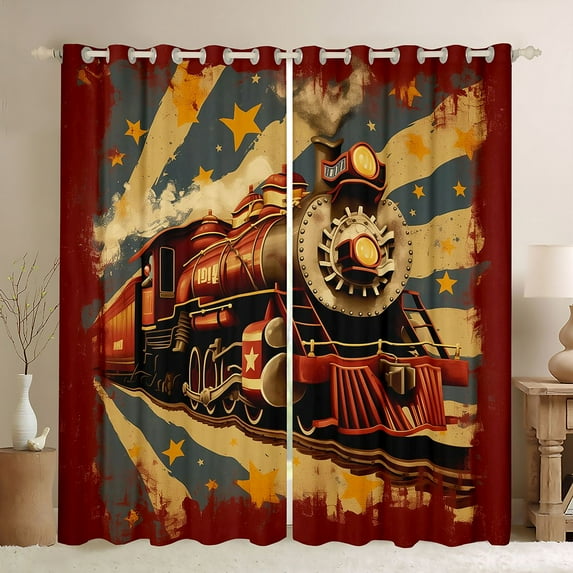 Castle Fairy Teens Vintage Railway Train Black Out Curtains,Abstract Retro Curtains Pack of 2 (42x63 Each),Transportation Railway Railroad Bedroom Curtains,Lightweight Room Decor