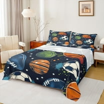 Castle Fairy Teens Volleyball Soccer Football 3Pcs Twin Sheet Sets,Sport Gamer Twin Fitted Sheet,Graffiti Splash Breathable Flat Sheet,Lightweight Room Decor