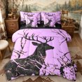 thumbnail image 1 of Castle Fairy Teens Wildlife Deer Branches 7-Piece Twin Bedding,Jungle Animal Bedding Comforter Set,Purple Black,Black Reversible, 1 of 7