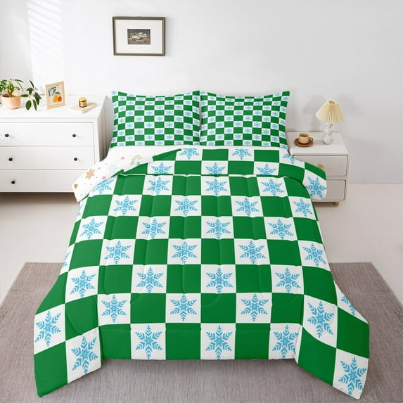 Castle Fairy Teens Winter Snowflakes 2pcs Bedding Comforter Set,Geometric Plaid Twin Comforter Sets,Merry Christmas Breathable Bedding Set,Super Cozy Room Decor