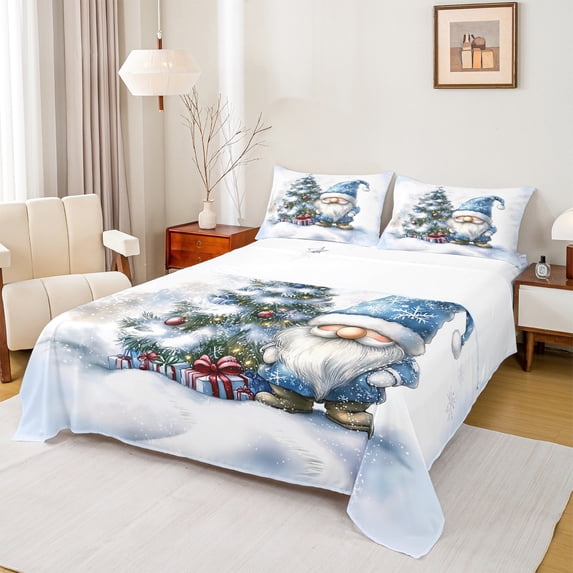 Castle Fairy Kawaii Blue Gnome 4-Piece Queen Sheet Set for Teens Women Men