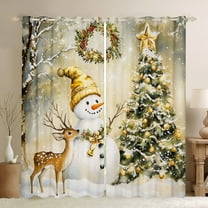 Castle Fairy Teens Xmas Snowman Black Out Curtains,Animal Deer Curtains Pack of 2 (42x63 Each),Christmas Tree Bedroom Curtains,Microfiber Bedroom Decor