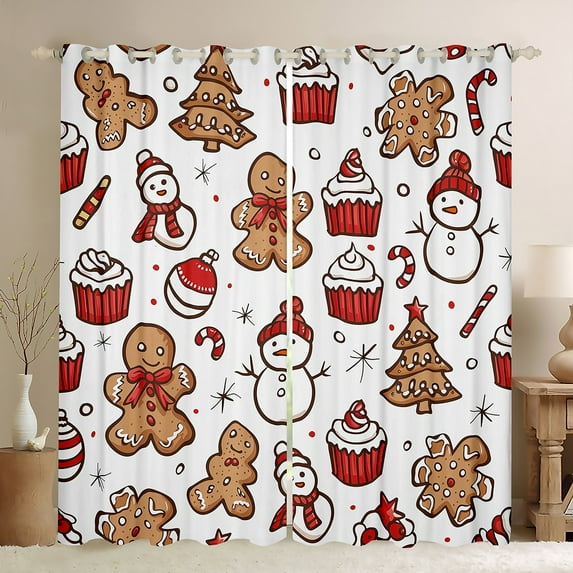 Castle Fairy Teens Xmas Snowman Black Out Curtains,Gingerbread Man Curtains Pack of 2 (42x63 Each),Festival Xmas Bedroom Curtains,Microfiber Bedroom Decor