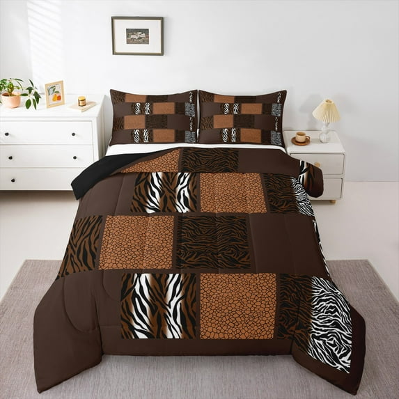 Castle Fairy Teens Zebra Print 3-Piece Full Size Comforter Sets,Geometric Plaid Bedding Comforter Set,Lattice Patchwork Lightweight Bedding Sets,Microfiber Bedroom Decor