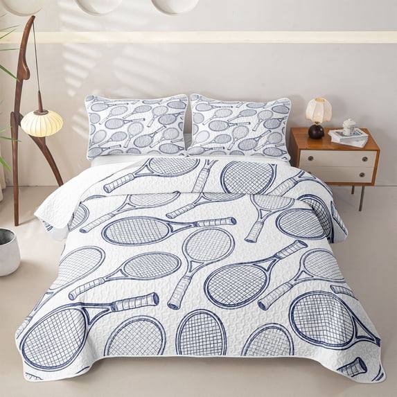 Castle Fairy Tennis Print Twin Quilt Set,Sport Theme Twin Coverlet Set,White Navy