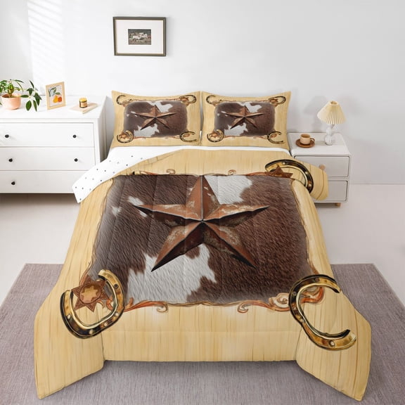 Castle Fairy Texas Stars Twin Comforter Sets,Cow Print Bedding Set