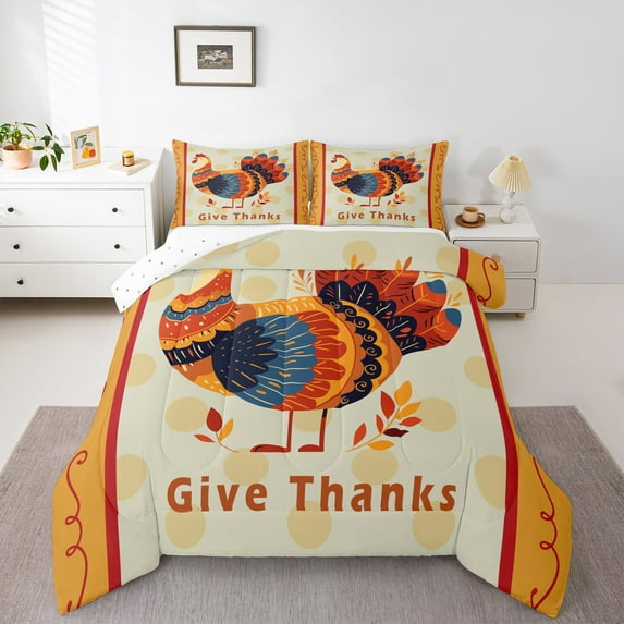 Castle Fairy Thanksgiving Day Turkey 3-Piece Full Size Comforter Sets for Boys Girls,Autumn Fall Harvest Bedding Comforter Set,Festival Theme Lightweight Bedding Sets,Breathable Home Decor