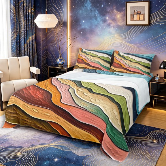 Castle Fairy Thick Impasto Abstract Wave King Sheets 4pcs,Textured Earth Tone Layer Texture Bedding,Rust Sage,1 Fitted Sheet,1 Flat Sheet and 2 Pillowcases