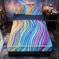 thumbnail image 1 of Castle Fairy Thin Line Rainbow Wave Stripes Zipper Full Size Comforter Sets with Fitted Sheet and 2 Pillowcases,Smooth Curved Multitone Abstract Tile Zipper Bedding Set,Reversible,4pcs, 1 of 6