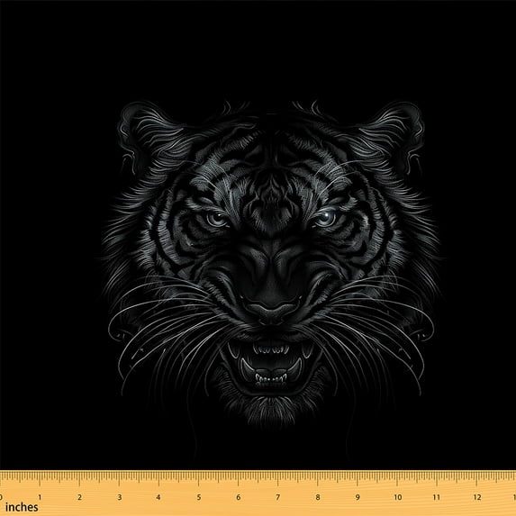 Castle Fairy Tiger Animal Boy Fabric by the Yard 3 Yards,Black Grey Sewing Fabric,Jungle Wildlife Fabric for Sewing,Lightweight Room Decor