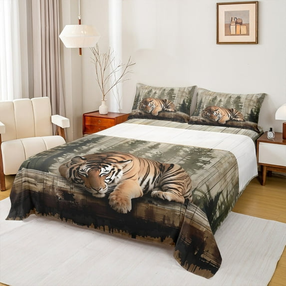 Castle Fairy Tiger Animal Full Size Sheets for Female Men,Abstract Vintage Bed Sheets