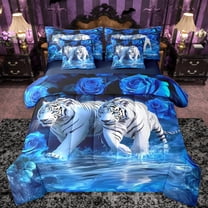Castle Fairy Tiger Animal Twin Bedding Sets 7-Piece for Kids Teens Adults,Jungle Wildlife Bedding Comforter Set Microfiber,Floral Flower Rose Breathable Sheet Sets,Luxury Bedroom Decor,Reversible
