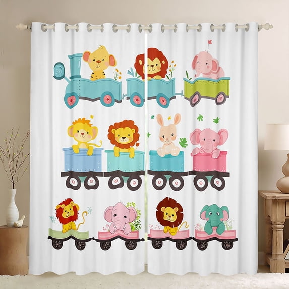 Castle Fairy Tiger Lion Elephant Curtains Pack of 2 (42x84 Each),Animal Curtains Blackout