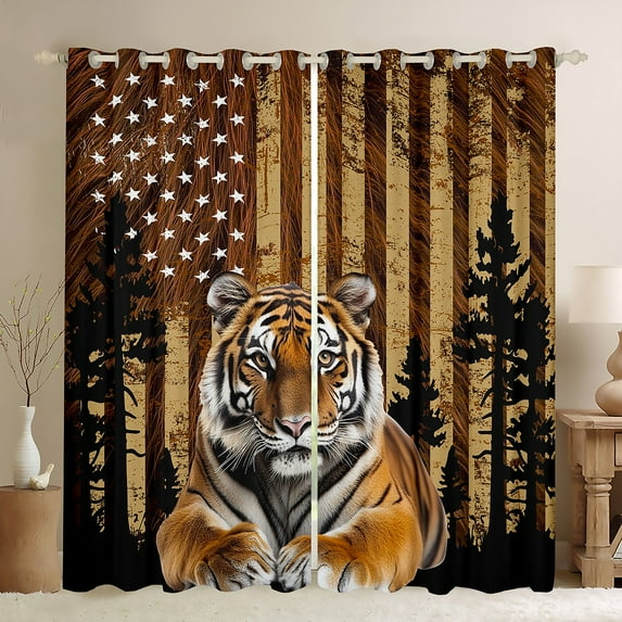 Castle Fairy Tiger Wildlife Curtains Pack Of 2 (42X84 Each) for Teens,Retro Vintage Curtains Blackout,USA Flag Bedroom Curtains,Breathable Home Decor