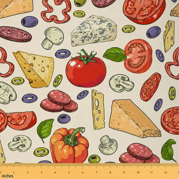Castle Fairy Tomatoes Peppers Mushrooms Fabric by the Yard 1 Yard,Sausage Cheese Home Decor Fabric by the Yard,Funny Food Room Decor Fabric by the Yard,Microfiber Bedroom Decor