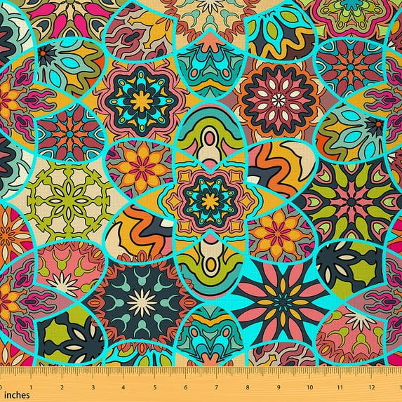 Castle Fairy Traditional Flower Fabric by the Yard 10 Yard,Bohemian Mandala Room Decor Fabric by the Yard,Hippie Tribal Sewing Fabric,Microfiber Teens Bedroom Decor