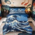 thumbnail image 1 of Castle Fairy Traditional Japanese Wave Queen Comforter Set 3 Pieces,Snowy Mount Fuji Seascape Comforter Sets Queen,Navy Cream,Navy Blue Reversible,1 Comforter and 2 Pillowcases, 1 of 6