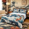 thumbnail image 1 of Castle Fairy Traditional Koi Carp King Sheets 4pcs,Foamy Blue Wave Oriental Graphic Bedding,Orange Deep,1 Fitted Sheet,1 Flat Sheet and 2 Pillowcases, 1 of 6