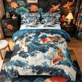 thumbnail image 1 of Castle Fairy Traditional Koi Carp Queen Bedding 7pcs,Foamy Blue Wave Oriental Graphic Bedding Comforter Set Queen,Orange Deep,Reversible, 1 of 7
