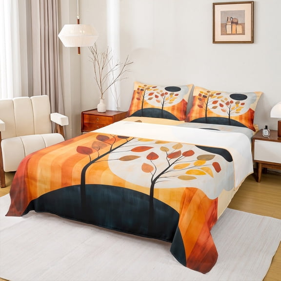 Castle Fairy Tree Leaves 4pcs Bed Sheets for Teens,Rustic Vintage King Sheets,Botanical Plants Super Cozy Sheet Set,Ultra Soft Home Decor