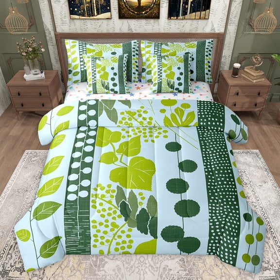 Castle Fairy Tree Leaves Bedding Comforter Set 7pcs for Boys Girls,Polka Dots Queen Bedding Sets Super Cozy,Botanical Plants Queen Sheet Sets,Super Cozy Room Decor,Reversible