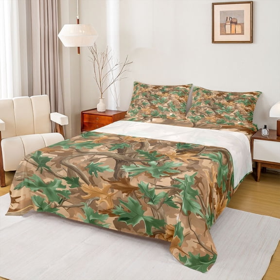 Castle Fairy Tree Leaves Branches Bed Sheets,Abstract Camouflage King Sheets
