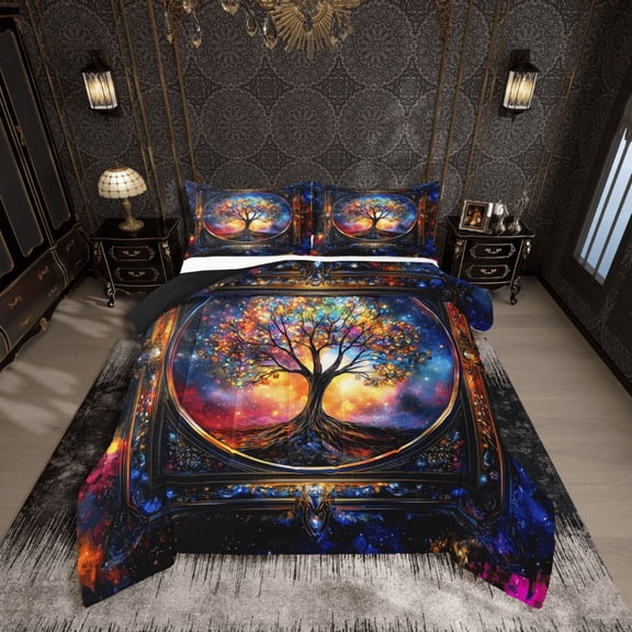 Castle Fairy Tree Of Life 3-Piece Full Size Comforter Sets,Gradient Galaxy Bedding Comforter Set,Bohemian Theme Lightweight Bedding Sets,Microfiber Teenager Bedroom Decor,Reversible