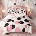 thumbnail image 1 of Castle Fairy Trendy Irregular Blob Print Bed Spread Queen 3pcs,Slender Dot Line Soft Pale Tone Queen Coverlet Set,Pink Black Ivory,1 Quilt and 2 Pillowcases, 1 of 7