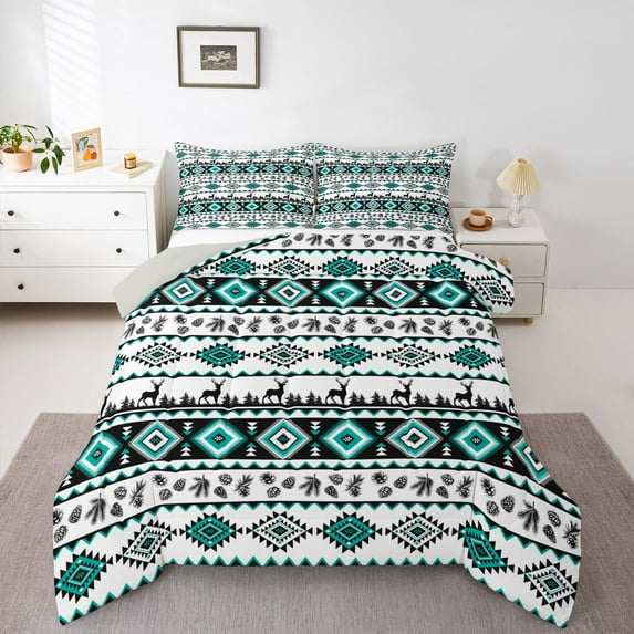 Castle Fairy Tribal Aztec 2pcs Bedding Comforter Set,Animal Deer Twin Comforter Sets,Bohemian Theme Breathable Bedding Set,Microfiber Teenager Bedroom Decor,Reversible