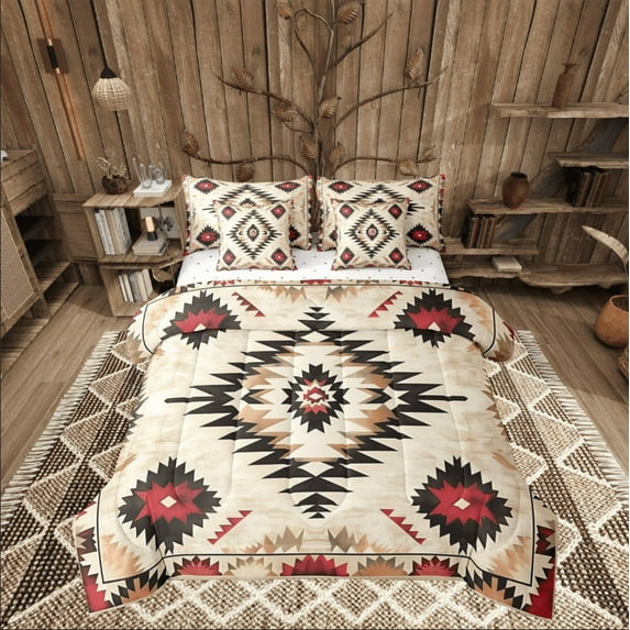 Castle Fairy Tribal Aztec 7-Piece Bedding Comforter Set for Teens,Bohemian Theme King Bedding Sets,Exotic Style Ultra Soft Bed Sheets,Microfiber Bedroom Decor