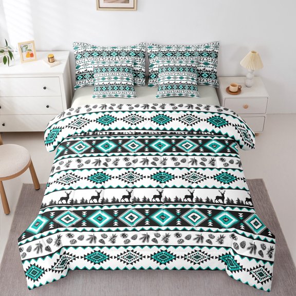 Castle Fairy Tribal Aztec 7 Pieces Bedding Comforter Set,Animal Deer Full Bedding Set Lightweight,Bohemian Theme Fitted Sheet Flat Sheet,Microfiber Teenager Bedroom Decor,Reversible
