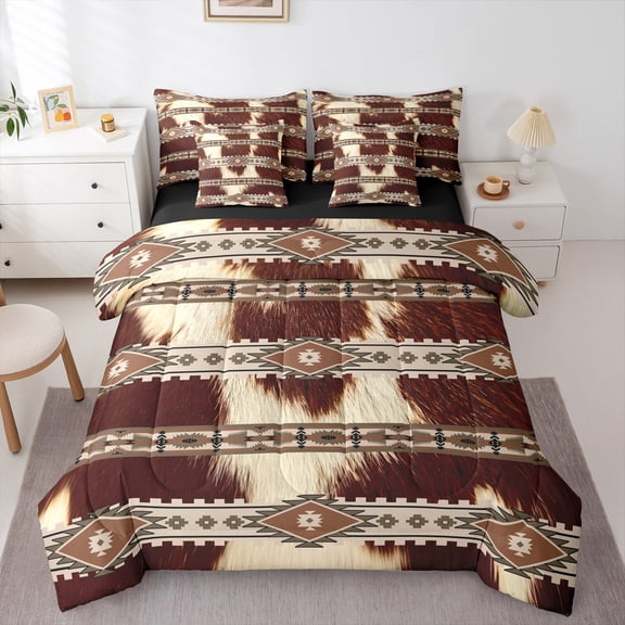 Castle Fairy Tribal Aztec Bedding Comforter Set,Farmhouse Cow Print King Bedding Sets