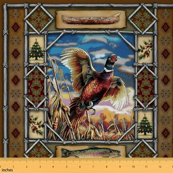 Castle Fairy Tribal Aztec Fabric by the Yard 1 Yard,Animal Pheasant Home Decor Fabric by the Yard,Bohemian Theme Room Decor Fabric by the Yard,Super Cozy Abstract Room Decor