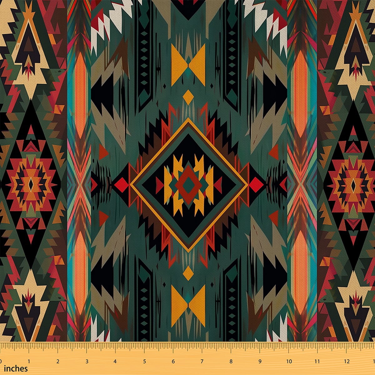 Castle Fairy Tribal Aztec Fabric by the Yard 1 Yard,Green Orange Home ...