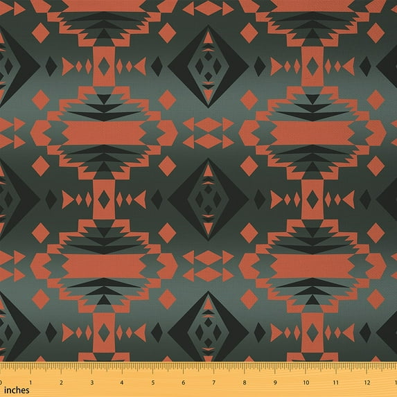 Castle Fairy Tribal Aztec Fabric by the Yard 3 Yard,Black Orange Fabric for Sewing,Bohemian Theme Room Decor Fabric by the Yard,Breathable Exotic Style Home Decor
