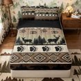 thumbnail image 1 of Castle Fairy Tribal Bear Deer Silhouette Zipper Queen Comforter Set with Fitted Sheet and 2 Pillowcases,Aztec Geometric Pine Tree Paw Zipper Bedding Set,Brown Cream Black,Black Reversible,4 Pieces, 1 of 6