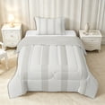 thumbnail image 1 of Castle Fairy Tribal Thin Vertical Stripe Twin Comforter Sets 2pcs,Minimalism Wide Band Bedding Set,Greige White,Reversible,1 Comforter and 1 Pillowcase, 1 of 6