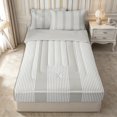 thumbnail image 1 of Castle Fairy Tribal Thin Vertical Stripe Zipper Full Size Comforter Sets with Fitted Sheet and 2 Pillowcases,Minimalism Wide Band Zipper Bedding Set,Greige White,Reversible, 1 of 5