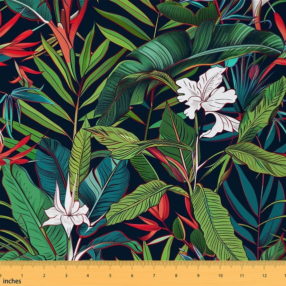 Castle Fairy Tropical Flower Fabric by the Yard 10 Yards,Palm Leaves Room Decor Fabric by the Yard,Botanical Plants Fabric for Sewing,Luxury Bedroom Decor