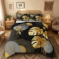 thumbnail image 1 of Castle Fairy Tropical Leaf Art Full Size Comforter Sets 3 Pieces for Adults, Gold Print Bedding Sets for Bedroom, Black Gold,Black Reversible, 1 of 6