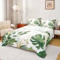 Castle Fairy Tropical Tree Leaves Boy Girl Twin Sheet Sets 3pcs,Golden Splash Glitter Twin Fitted Sheet Microfiber,Botanical Plants Breathable Flat Sheet,Breathable Home Decor