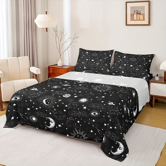 Castle Fairy Twin Size Bed Sheet Set - Starry Galaxy Boho Bedding for Kids and Adults, Includes Flat Sheet, Fitted Sheet, and Pillowcases
