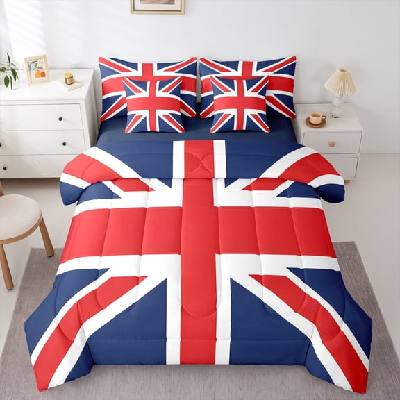 Castle Fairy UK Flag Twin Bedding Sets,Minimalist Vintage Stripes Bedding Comforter Set