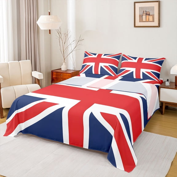 Castle Fairy UK Flag Twin Sheet Sets for Boys Girtls,Minimalist Vintage Stripes Bedding