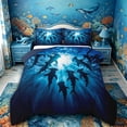 thumbnail image 1 of Castle Fairy Underwater Hammerhead Silhouette King Size Comforter Sets 3pcs,Sun Ray Deep Blue Ocean Graphic Comforters King Size,Midnight Teal,Navy Blue Reversible,1 Comforter and 2 Pillowcases, 1 of 6